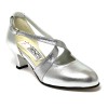 Scarpa da ballo donna ballo da sala liscio pelle glitter argento suola cuoio pomiciato tacco 50