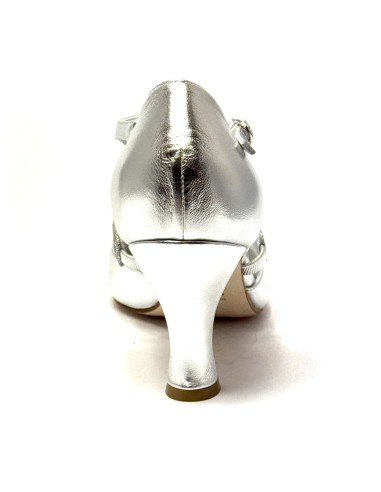 Scarpa da ballo donna ballo da sala liscio pelle glitter argento suola cuoio tacco 70 rocchetto