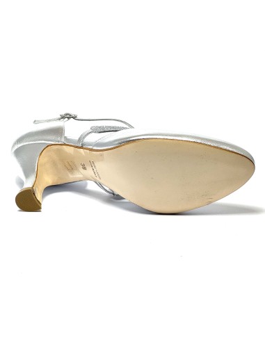 Scarpa da ballo donna ballo da sala liscio pelle glitter argento suola cuoio tacco 70 rocchetto