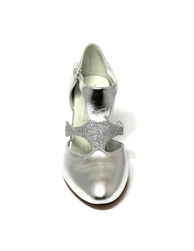 Scarpa da ballo donna ballo da sala liscio pelle glitter argento suola cuoio tacco 70 rocchetto
