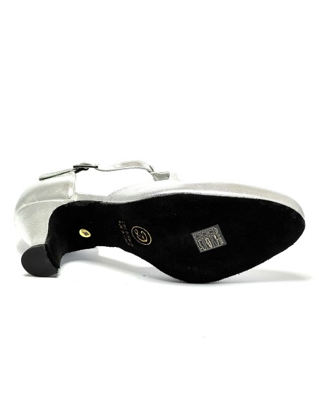 Scarpa da ballo donna ballo da sala liscio pelle argento strass suola bufalo tacco 50 rocchetto