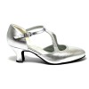 Scarpa da ballo donna ballo da sala liscio pelle argento strass suola bufalo tacco 50 rocchetto