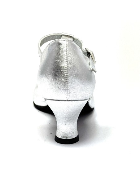 Scarpa da ballo donna ballo da sala liscio pelle argento strass suola bufalo tacco 50 rocchetto