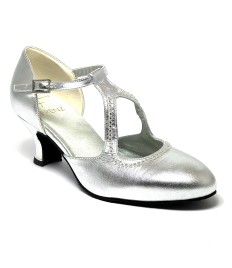 Scarpa da ballo donna ballo da sala liscio pelle argento strass suola bufalo tacco 50 rocchetto
