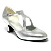 Scarpa da ballo donna ballo da sala liscio pelle argento strass suola bufalo tacco 50 rocchetto