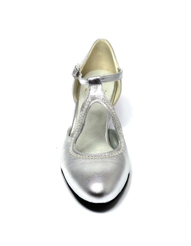 Scarpa da ballo donna ballo da sala liscio pelle argento strass suola bufalo tacco 50 rocchetto