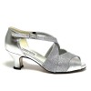 Scarpa da ballo donna latino americano ballo da sala liscio pelle glitter argento suola cuoio pomiciato tacco 50 rocchetto