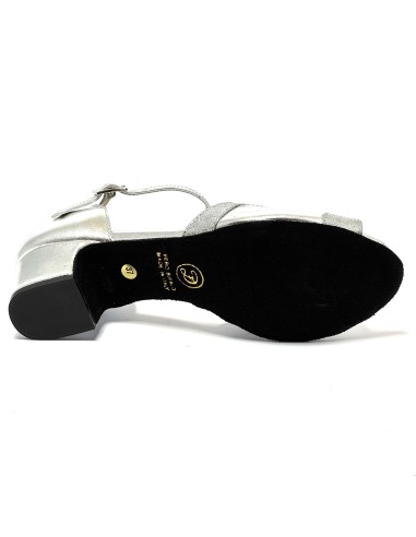 Scarpa da ballo donna latino americano ballo da sala liscio pelle argento glitter argento suola bufalo tacco 40 largo