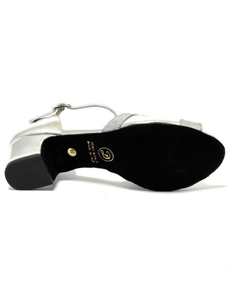 Scarpa da ballo donna latino americano ballo da sala liscio pelle argento glitter argento suola bufalo tacco 40 largo