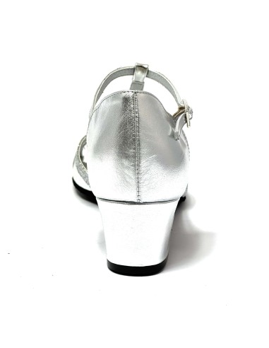 Scarpa da ballo donna latino americano ballo da sala liscio pelle argento glitter argento suola bufalo tacco 40 largo