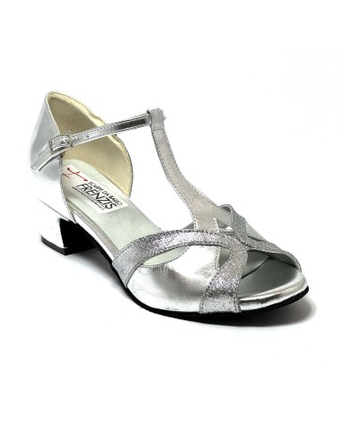 Scarpa da ballo donna latino americano ballo da sala liscio pelle argento glitter argento suola bufalo tacco 40 largo