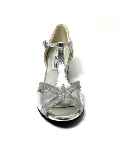 Scarpa da ballo donna latino americano ballo da sala liscio pelle argento glitter argento suola bufalo tacco 40 largo