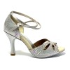 Scarpa da ballo donna latino americano tango argentino ballo da sala liscio raso argento strass suola bufalo tacco 90
