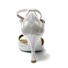 Scarpa da ballo donna latino americano tango argentino ballo da sala liscio raso argento strass suola bufalo tacco 90