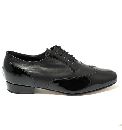 Scarpa da ballo uomo ballo da sala liscio tango argentino latino americano vernice pelle nero suola cuoio pomiciato tacco 25