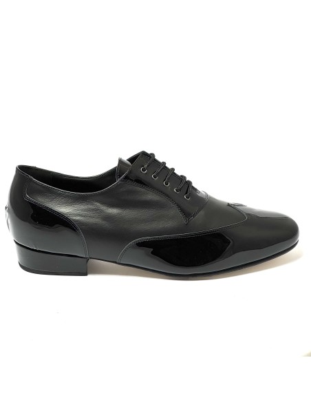 Scarpa da ballo uomo ballo da sala liscio tango argentino latino americano vernice pelle nero suola cuoio pomiciato tacco 25