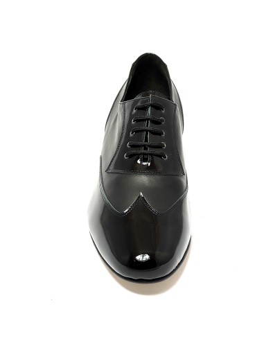 Scarpa da ballo uomo ballo da sala liscio tango argentino latino americano vernice pelle nero suola cuoio pomiciato tacco 25