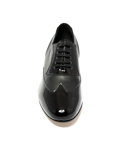 Scarpa da ballo uomo ballo da sala liscio tango argentino latino americano vernice pelle nero suola cuoio pomiciato tacco 25