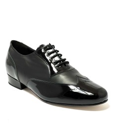 Scarpa da ballo uomo ballo da sala liscio tango argentino latino americano vernice pelle nero suola cuoio pomiciato tacco 25