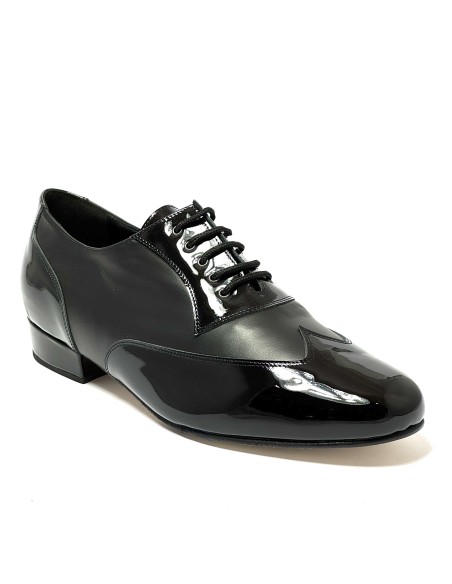 Scarpa da ballo uomo ballo da sala liscio tango argentino latino americano vernice pelle nero suola cuoio pomiciato tacco 25