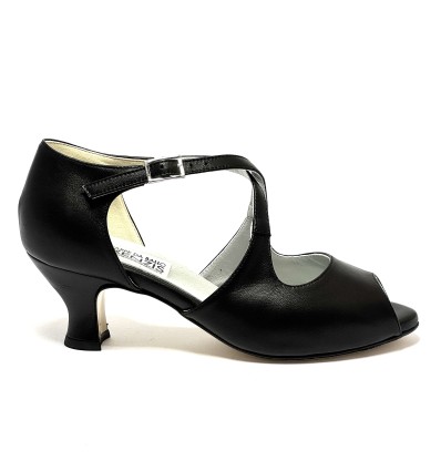 Scarpa da ballo donna ballo da sala liscio latino americano tango memory pelle nero suola cuoio pomiciato tacco 50 rocchetto