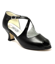Scarpa da ballo donna ballo da sala liscio latino americano tango memory pelle nero suola cuoio pomiciato tacco 50 rocchetto
