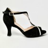 Scarpa da ballo donna latino americano ballo da sala liscio camoscio nero glitter argento suola cuoio tacco 70 rocchetto