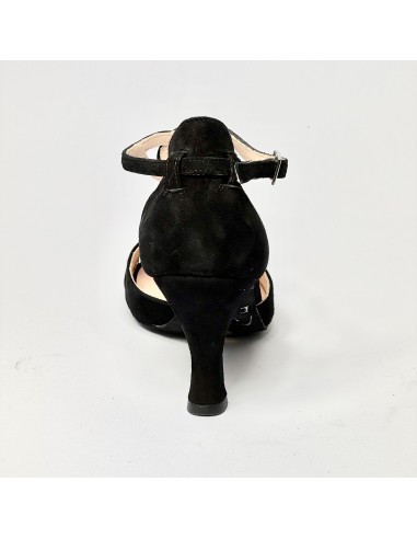 Scarpa da ballo donna latino americano ballo da sala liscio camoscio nero glitter argento suola cuoio tacco 70 rocchetto