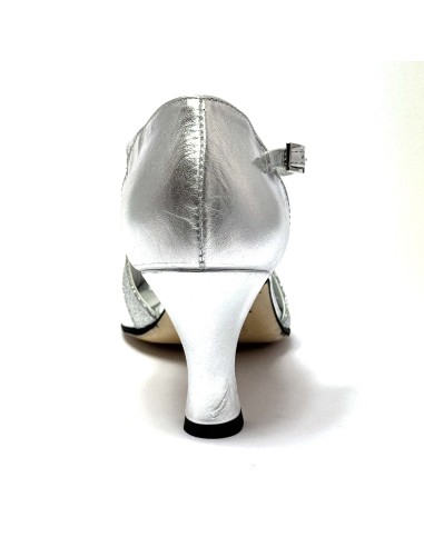 Scarpa da ballo donna latino americano ballo da sala liscio pelle glitter argento suola cuoio tacco 70 rocchetto