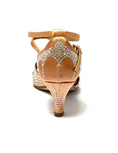 Scarpa da ballo donna per latino americano raso carne con strass suola cuoio tacco 60 