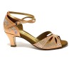 Scarpa da ballo donna per latino americano raso carne con strass suola cuoio tacco 60 