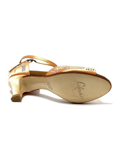 Scarpa da ballo donna per latino americano raso carne con strass suola cuoio tacco 60 
