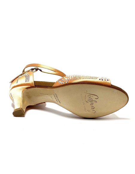 Scarpa da ballo donna per latino americano raso carne con strass suola cuoio tacco 60 