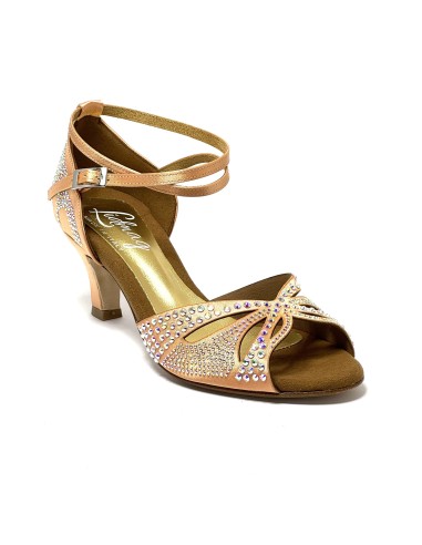 Scarpa da ballo donna per latino americano raso carne con strass suola cuoio tacco 60 