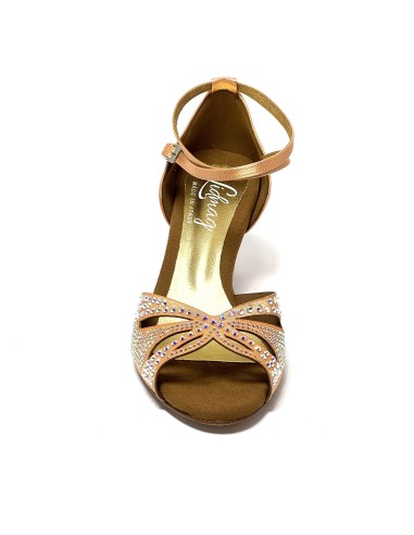 Scarpa da ballo donna per latino americano raso carne con strass suola cuoio tacco 60 