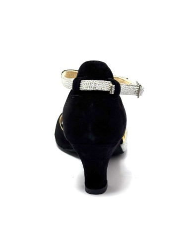 Scarpa da ballo donna latino americano ballo da sala liscio tango camoscio nero tessuto argento suola bufalo tacco 50