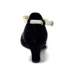 Scarpa da ballo donna latino americano ballo da sala liscio tango camoscio nero tessuto argento suola bufalo tacco 50