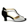 Scarpa da ballo donna latino americano ballo da sala liscio tango camoscio nero tessuto argento suola bufalo tacco 50