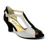 Scarpa da ballo donna latino americano ballo da sala liscio tango camoscio nero tessuto argento suola bufalo tacco 50