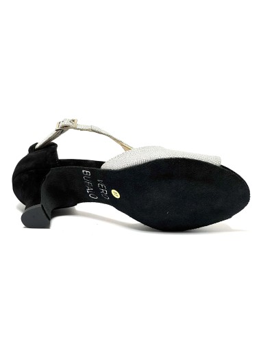 Scarpa da ballo donna latino americano ballo da sala liscio tango camoscio nero tessuto argento suola bufalo tacco 50