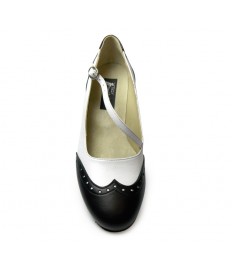 Scarpa da ballo donna liscio pelle bianco nero suola bufalo tacco 50