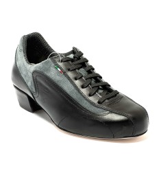 Sneakers da ballo donna ballo da sala liscio allenamento latino tango pelle nero camoscio grigio suola cuoio pomiciato tacco 40