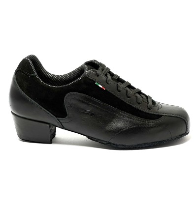 Sneakers da ballo donna allenamento ballo da sala latino americano tango pelle nera camoscio nero suola bufalo tacco 40