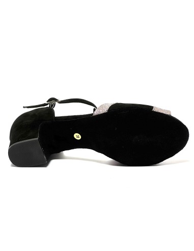 Scarpa da ballo donna latino americano ballo da sala liscio tango camoscio nero glitter arcobaleno suola bufalo tacco 40 largo