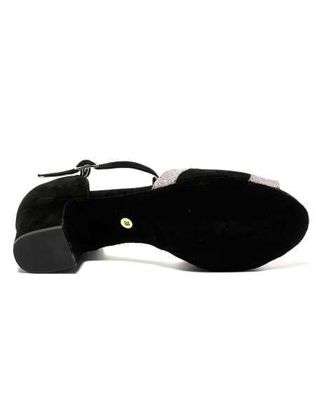 Scarpa da ballo donna latino americano ballo da sala liscio tango camoscio nero glitter arcobaleno suola bufalo tacco 40 largo