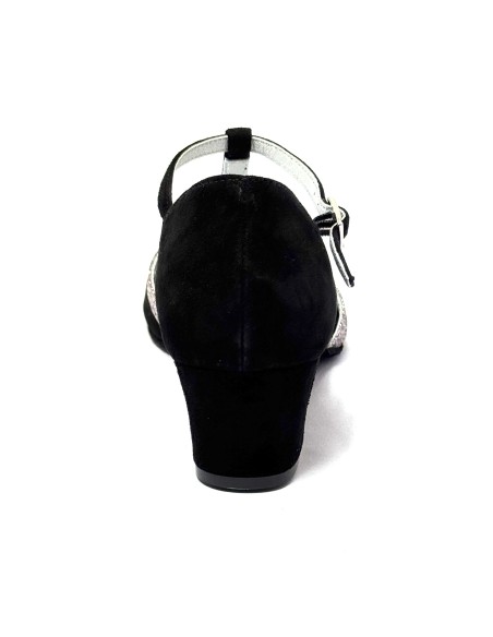 Scarpa da ballo donna latino americano ballo da sala liscio tango camoscio nero glitter arcobaleno suola bufalo tacco 40 largo