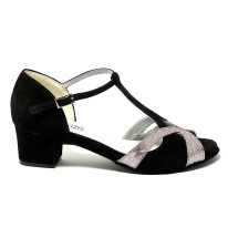 Scarpa da ballo donna latino americano ballo da sala liscio tango camoscio nero glitter arcobaleno suola bufalo tacco 40 largo