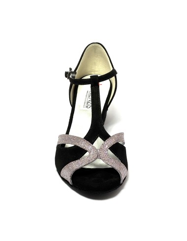 Scarpa da ballo donna latino americano ballo da sala liscio tango camoscio nero glitter arcobaleno suola bufalo tacco 40 largo