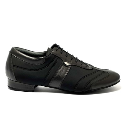 Scarpa da ballo uomo latino americano ballo da sala liscio tango argentino memory pelle lycra nero suola bufalo tacco 20