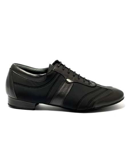 Scarpa da ballo uomo latino americano ballo da sala liscio tango argentino memory pelle lycra nero suola bufalo tacco 20